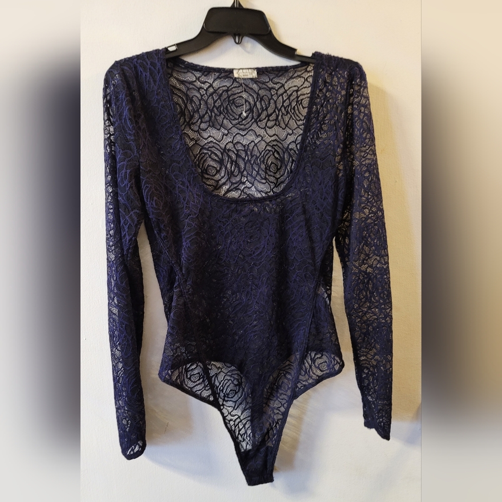 NWOT-Free People "Intimately Free" In My Head Bodysuit/Thong-Navy Blue-Medium
